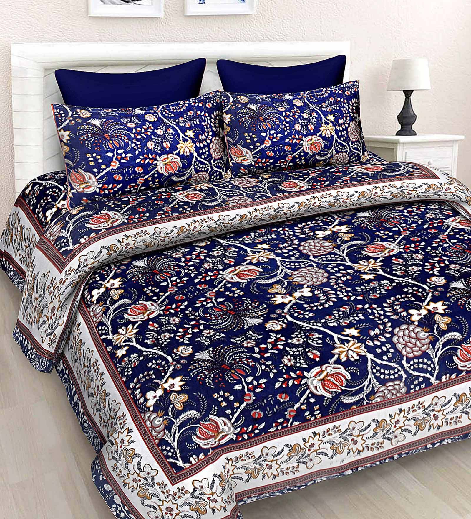 Jaipuri 100% Cotton 155TC Double Bedsheet with 2 Pillow Covers
