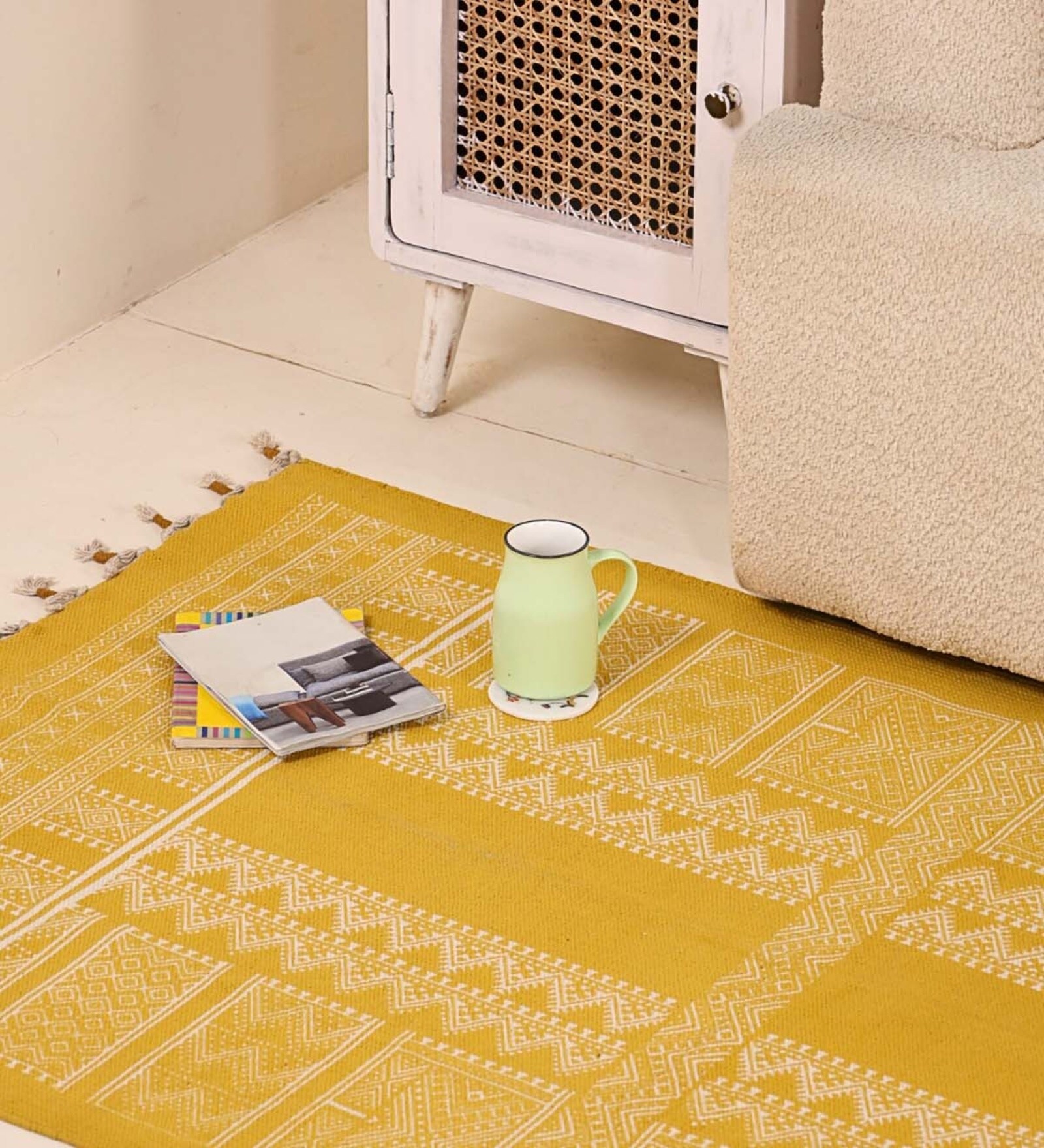 Jaipuri Handprinted Block Print Cotton 3x5 ft Rug Honey Mustard