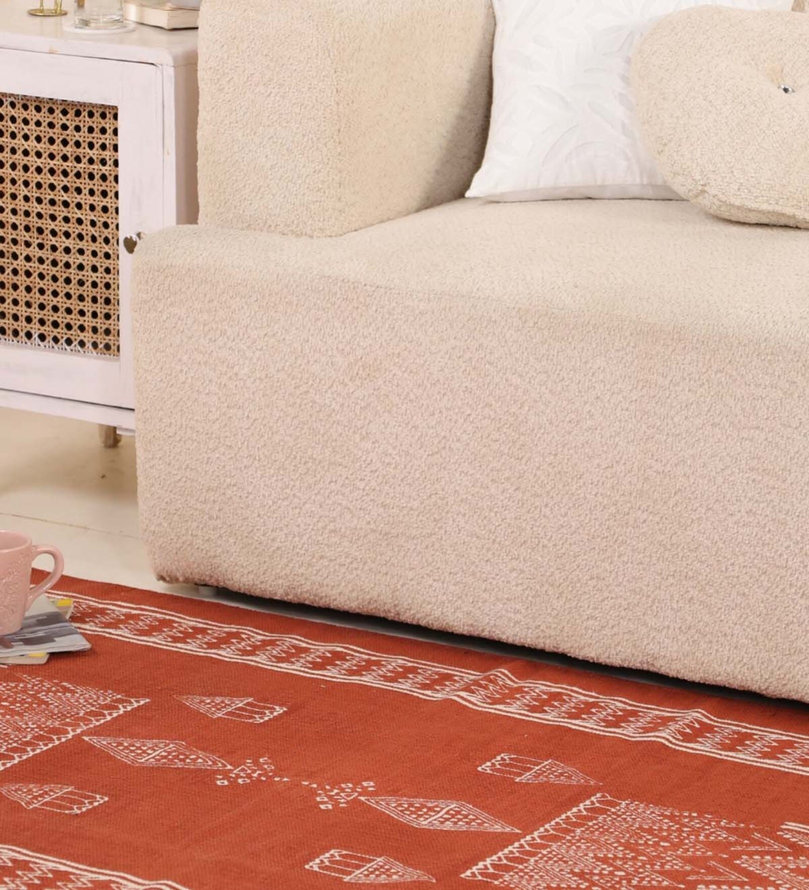 Jaipuri Handprinted Block Print Cotton 3x5 ft Rug Rust