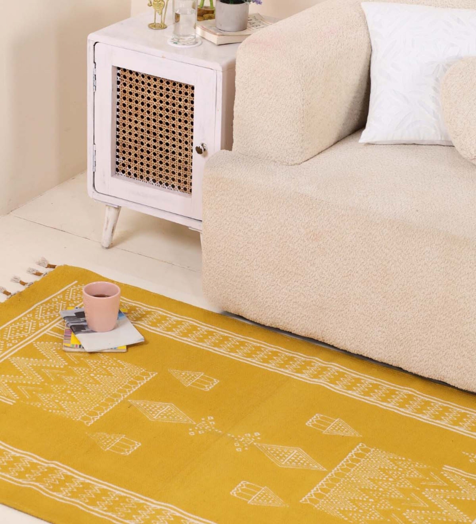 Jaipuri Handprinted Block Print Cotton 4x6 ft Rug Honey Mustard
