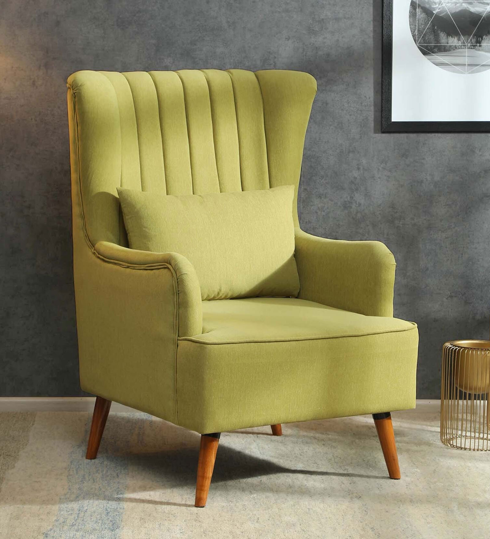 Jairo Fabric Wing Chair In Olive Green Colour