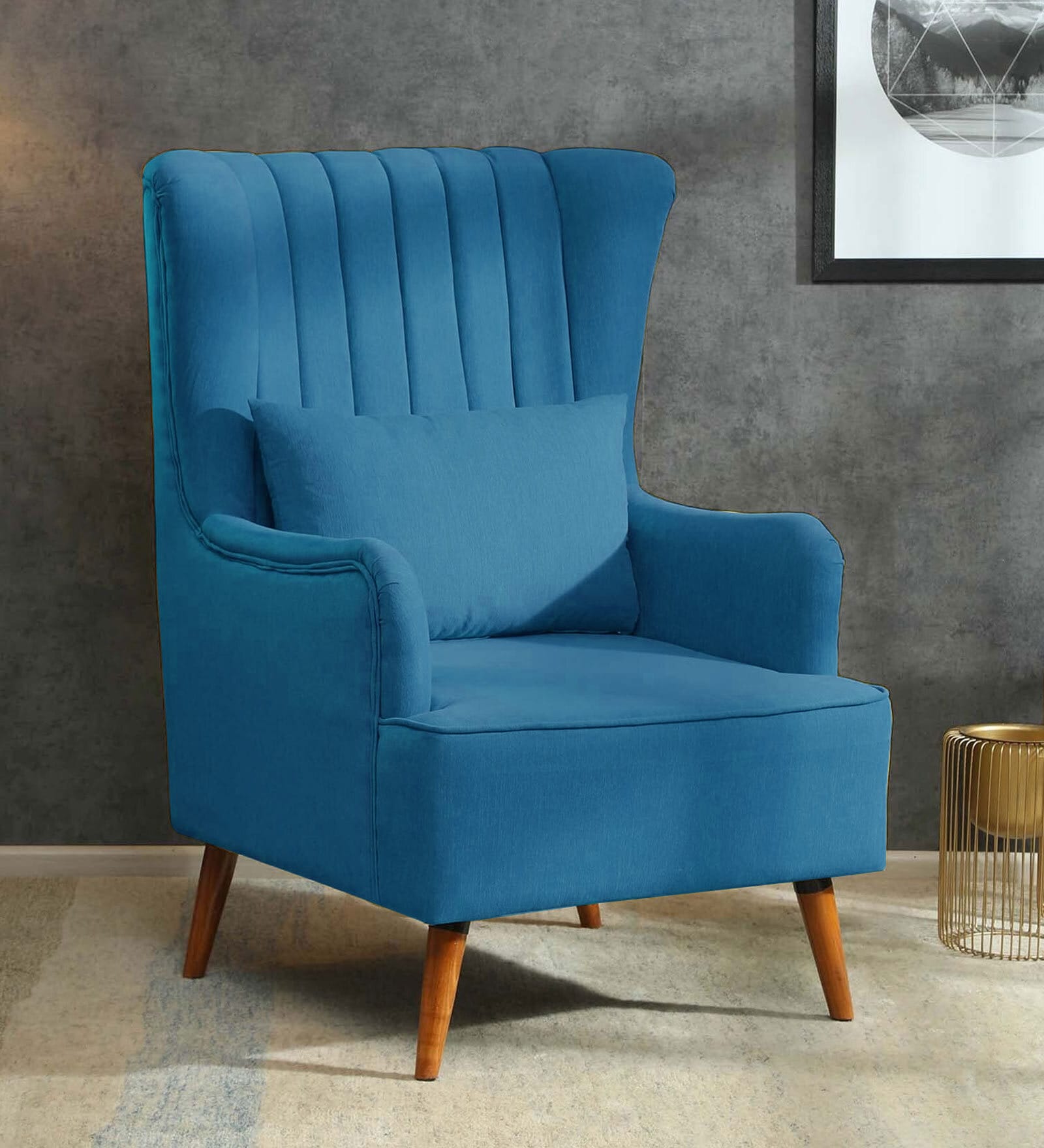 Jairo Fabric Wing Chair In Sea Blue Colour