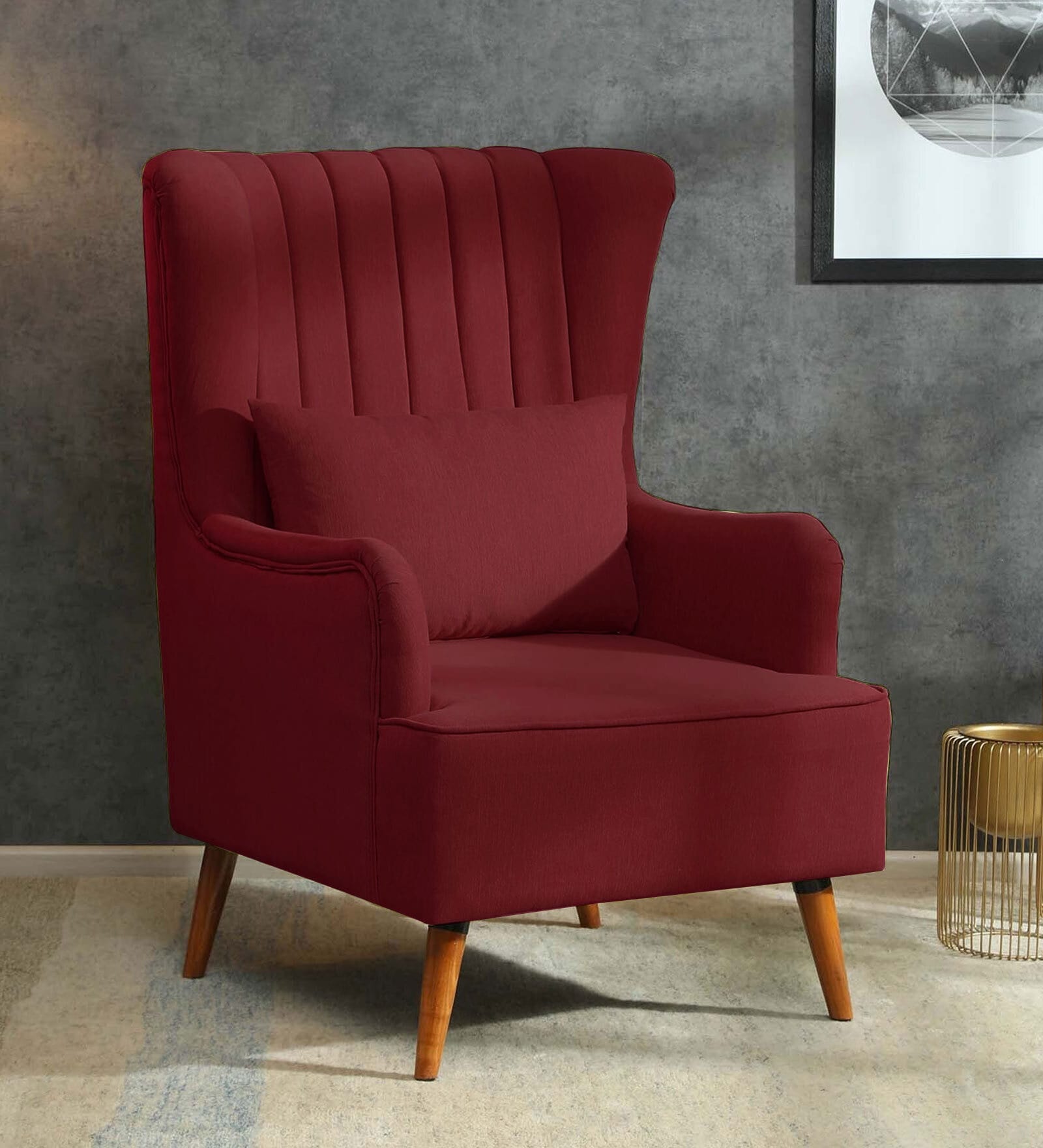 Jairo Velvet Wing Chair In Velvet Red Colour Jairo Velvet Wing Chair In Velvet Red Colour