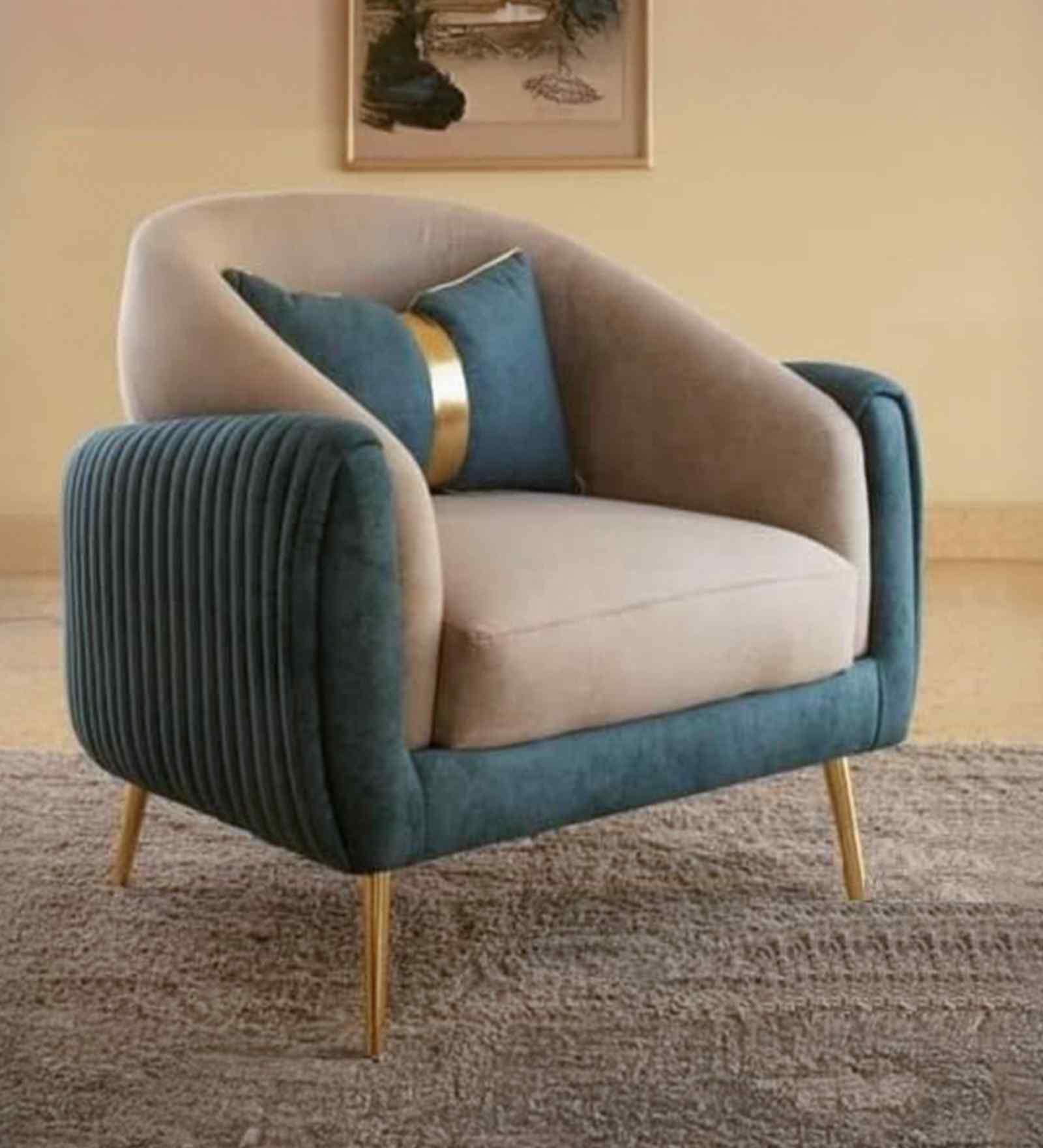Jamba Suede Lounge Chair In Blue & Beige Colour