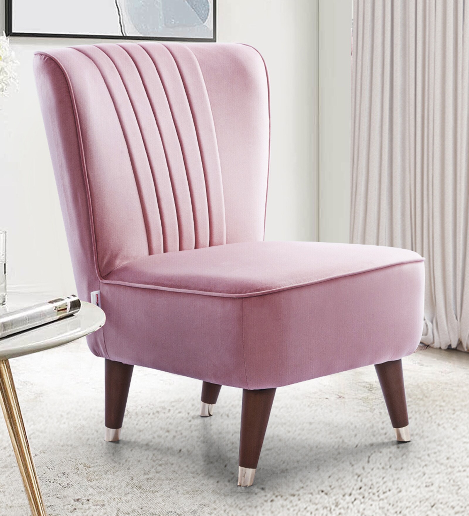 Jane Velvet Slipper Chair in Pink Colour