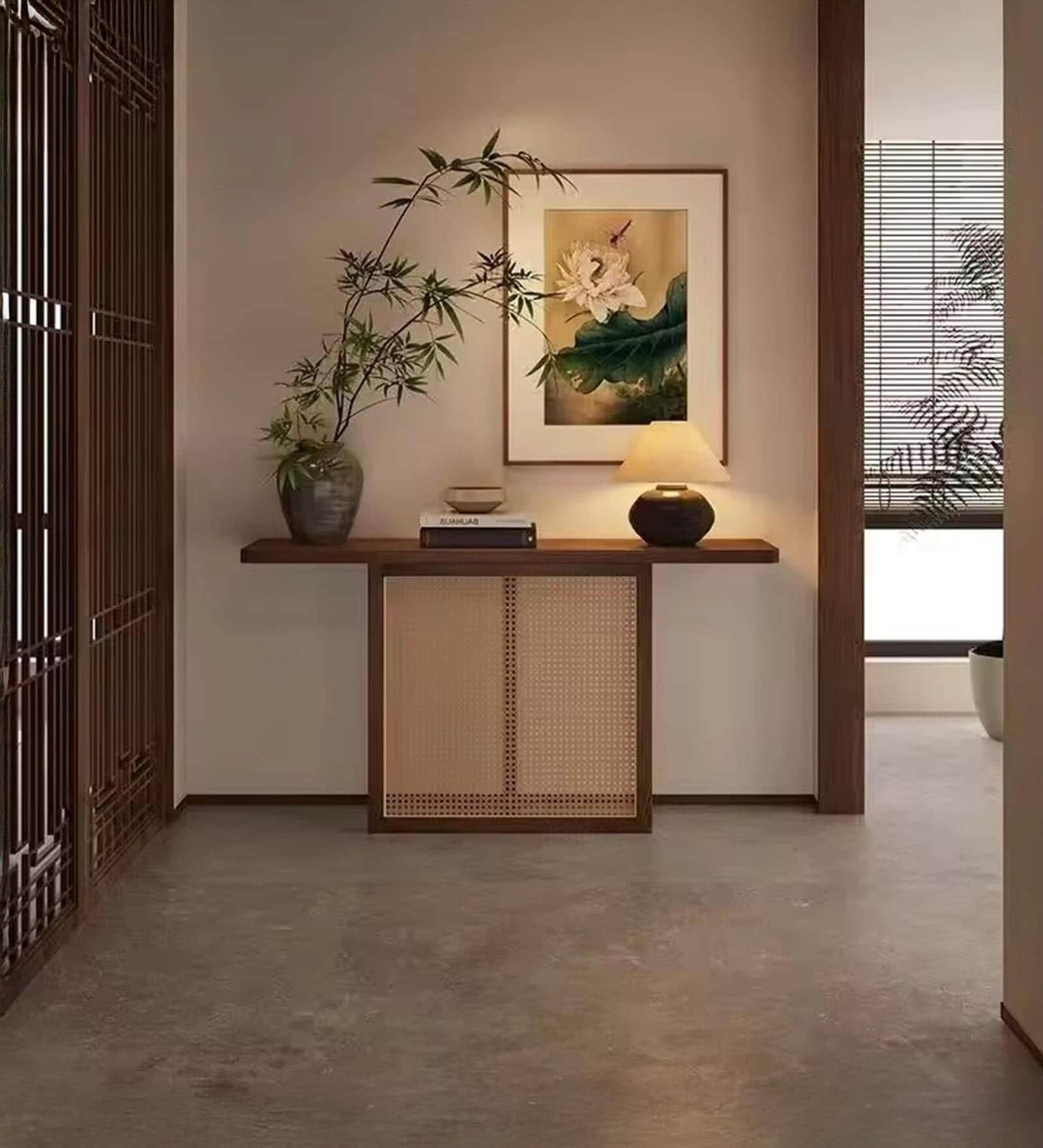 Japandi Rattan Sideboard in Brown Finish