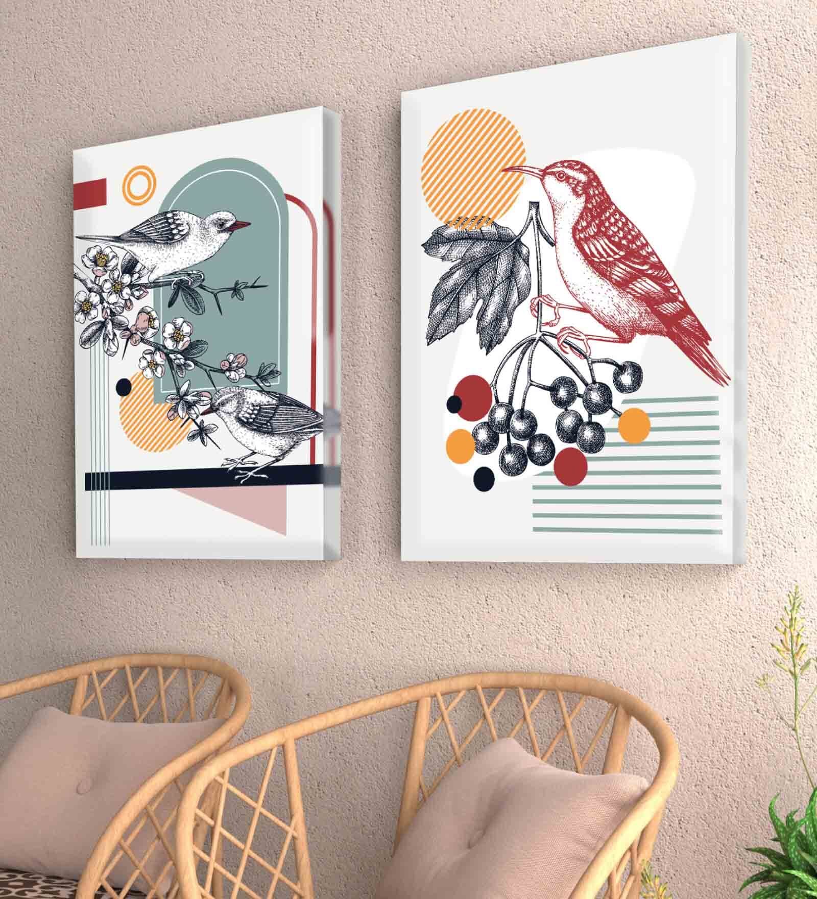 Jarden Bird Multicolour Engineered Wood (Set of 2) Art Prints