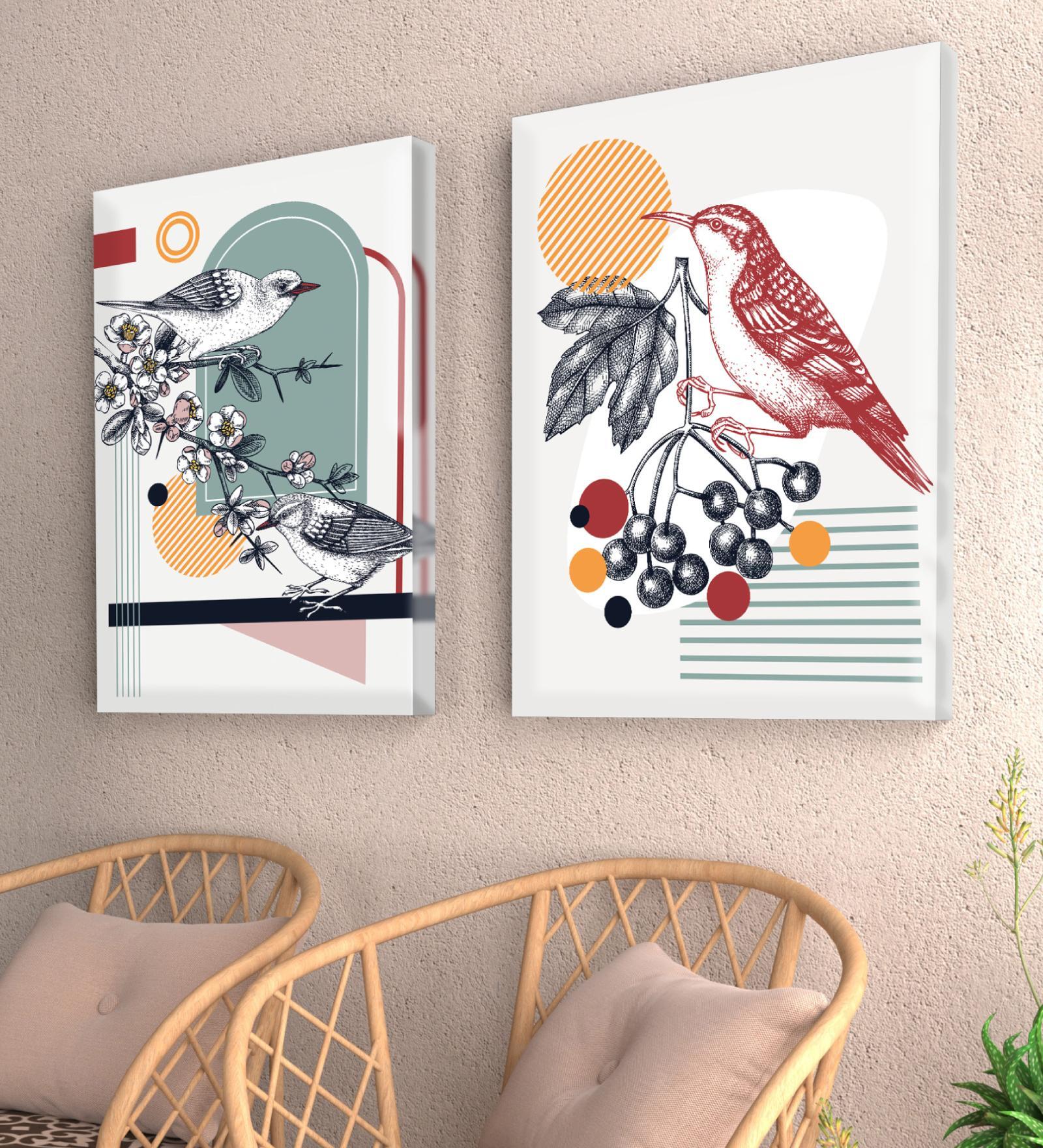 Jarden Bird Multicolour Synthetic Wood (Set of 2) Art Prints