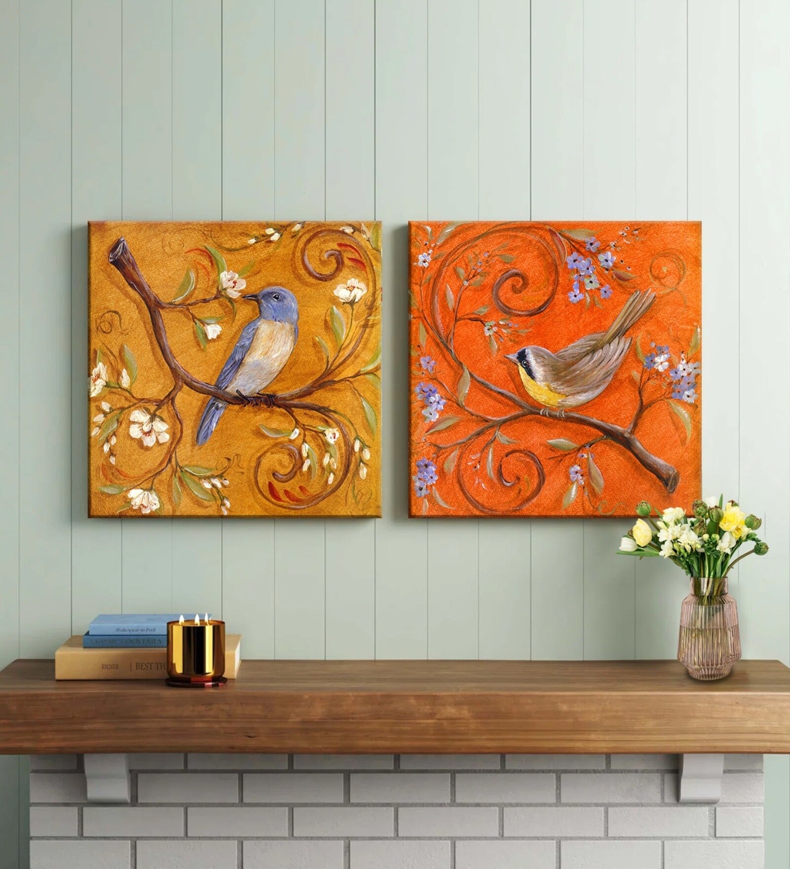 Buy Jarden Birds Multicolour Synthetic Wood Framed Canvas Wall Painting