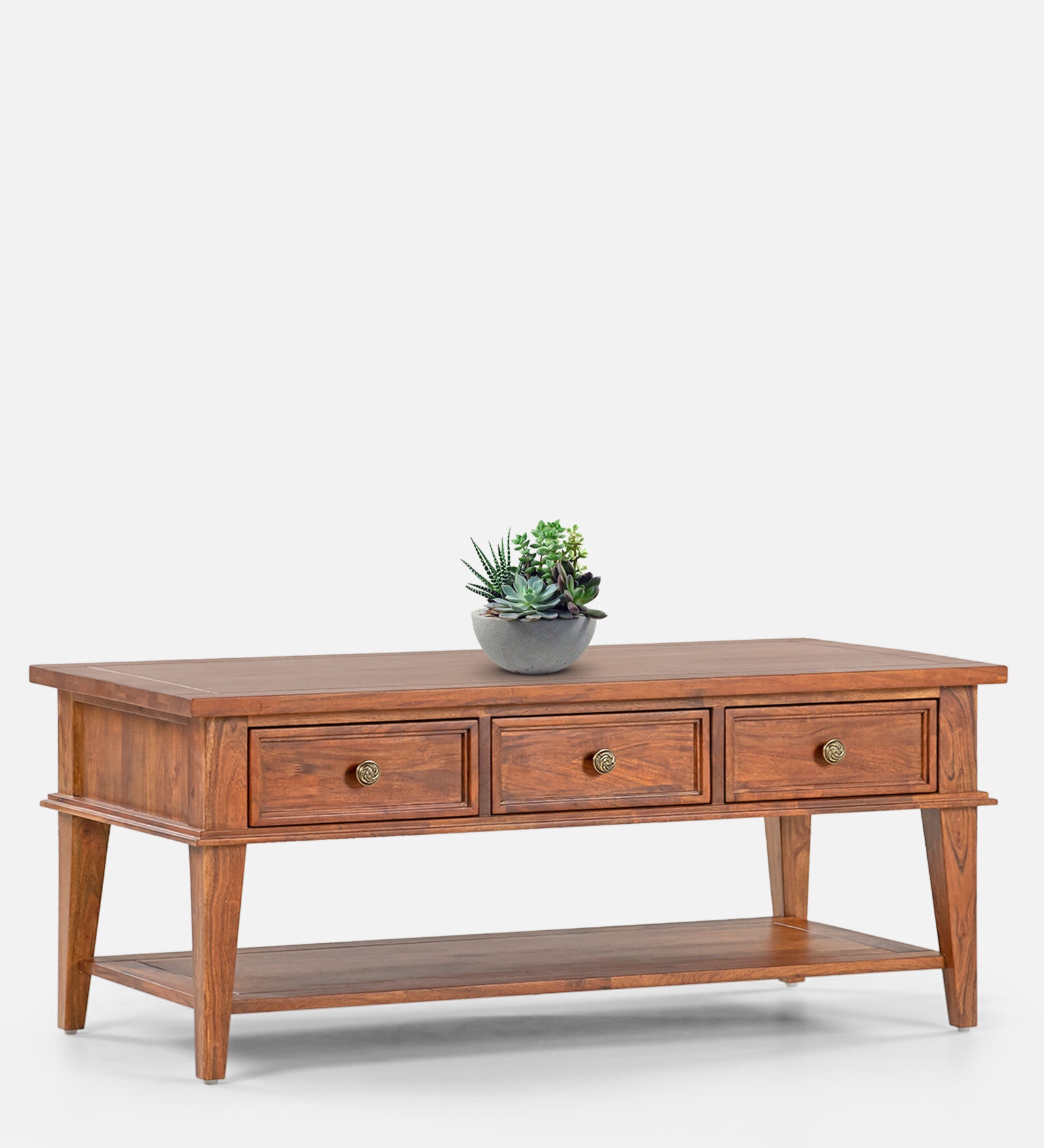 Jasmine Solid Wood Coffee Table With Storage Large In Teak Finish