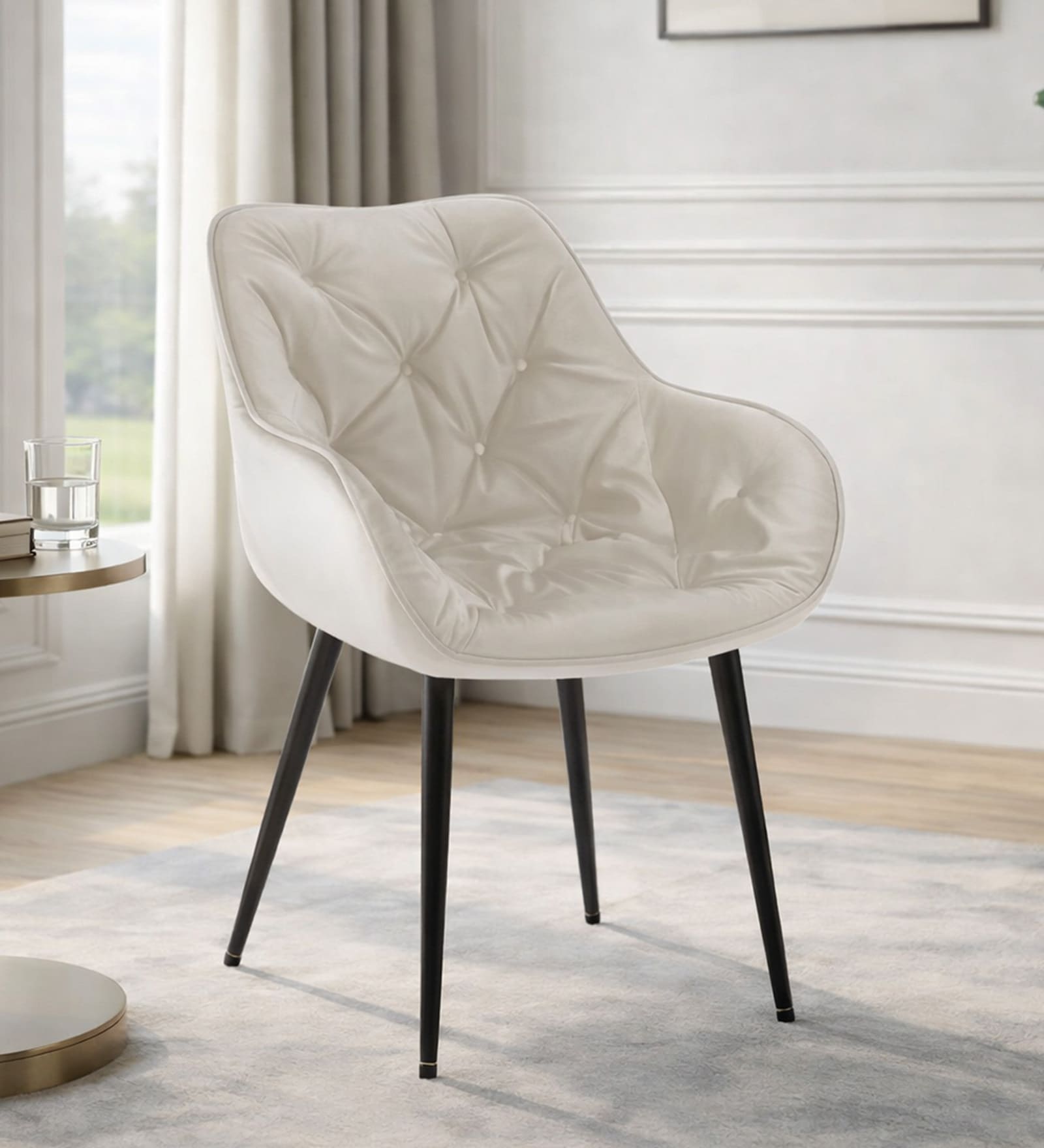 Jasper Velvet Fabric Arm Chair In White Color