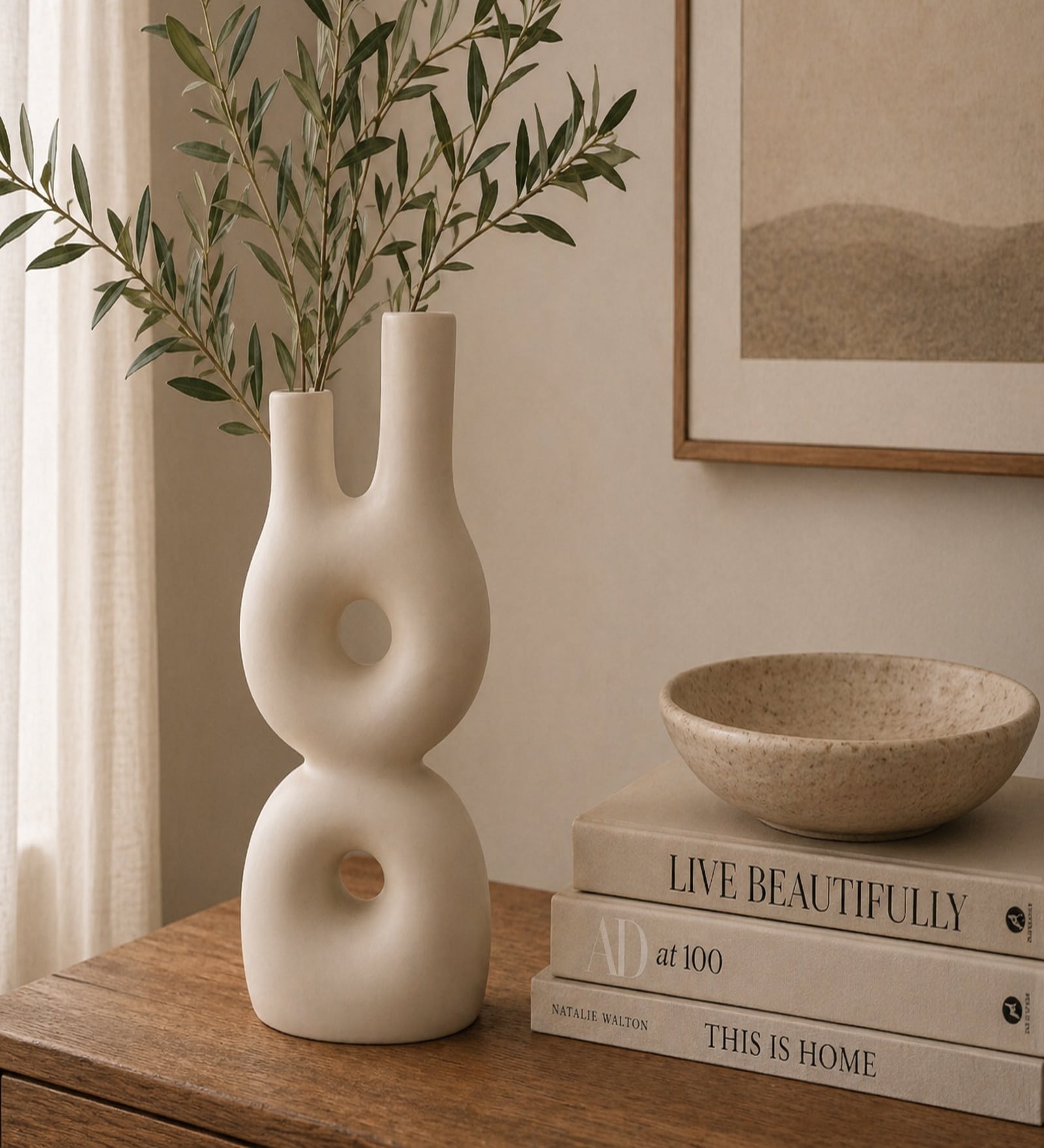 Jaune Ocre Modern Abstract Dual Neck Decorative Vase