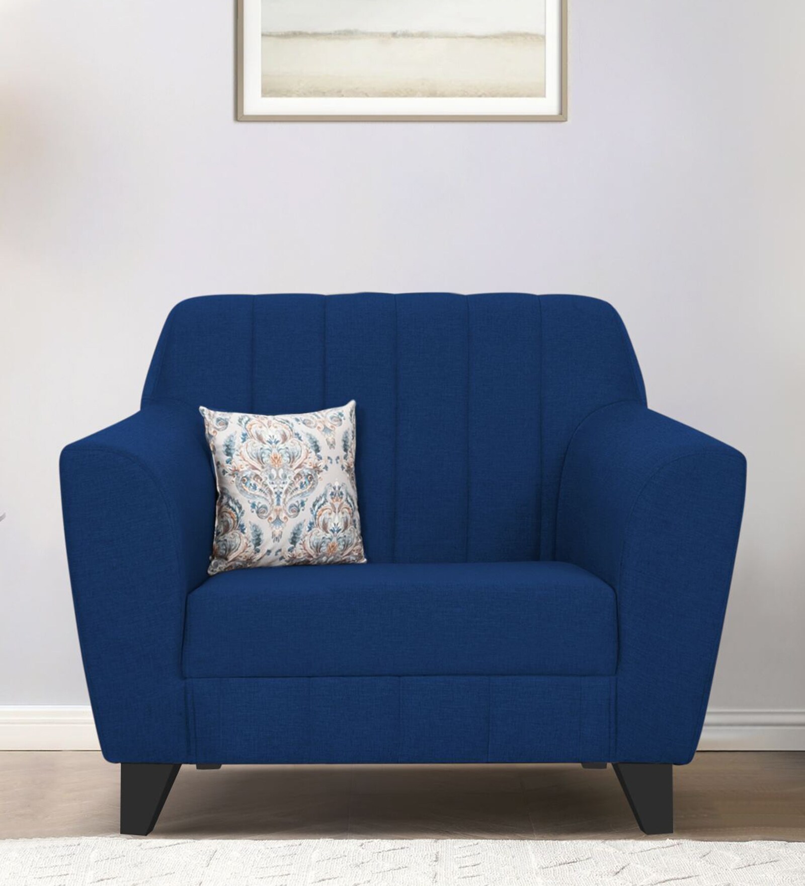Java Velvet 1 Seater Sofa In Blue Colour