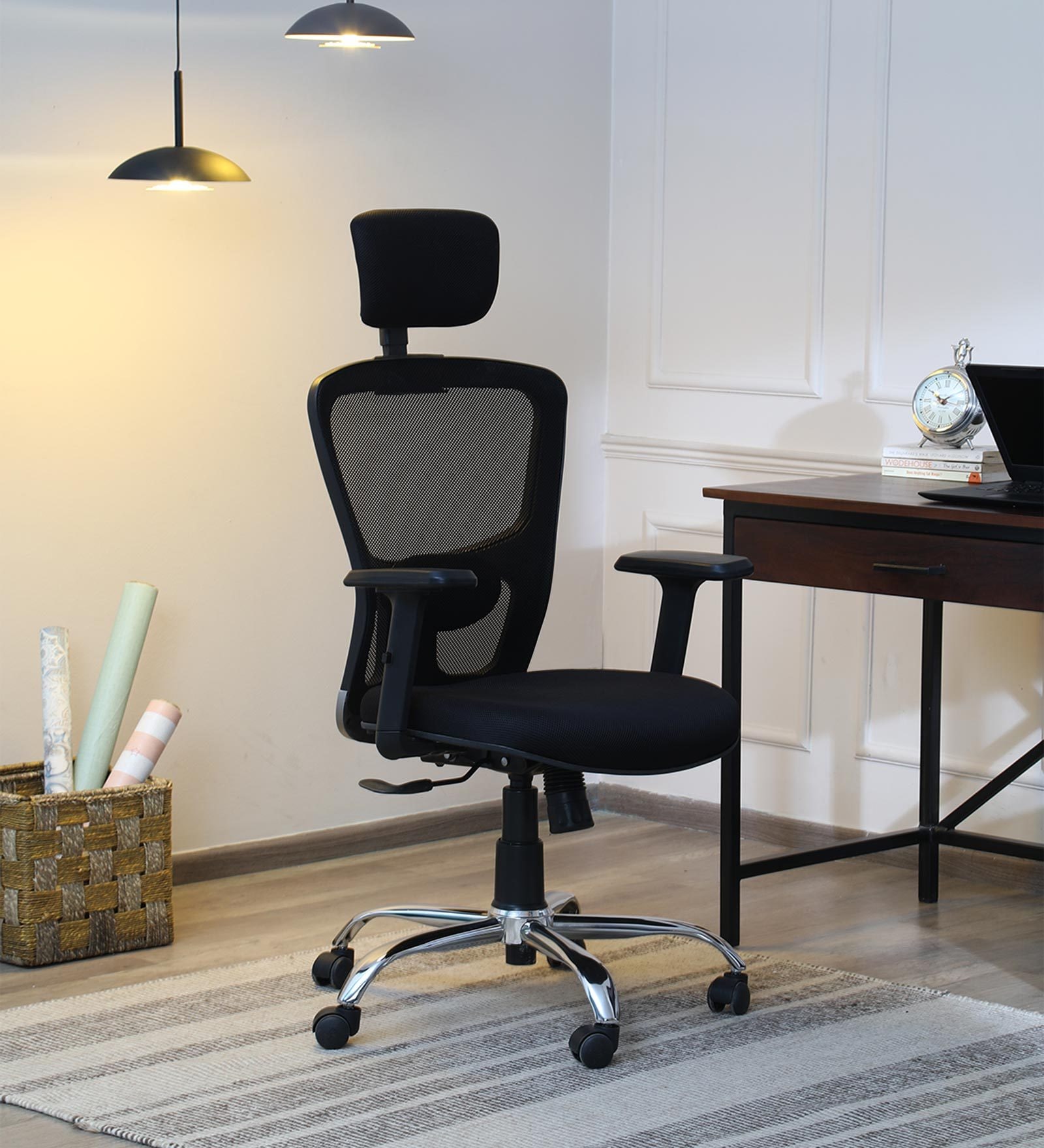 Jazz Breathable Mesh Ergonomic Chair in Black & Chrome Finish