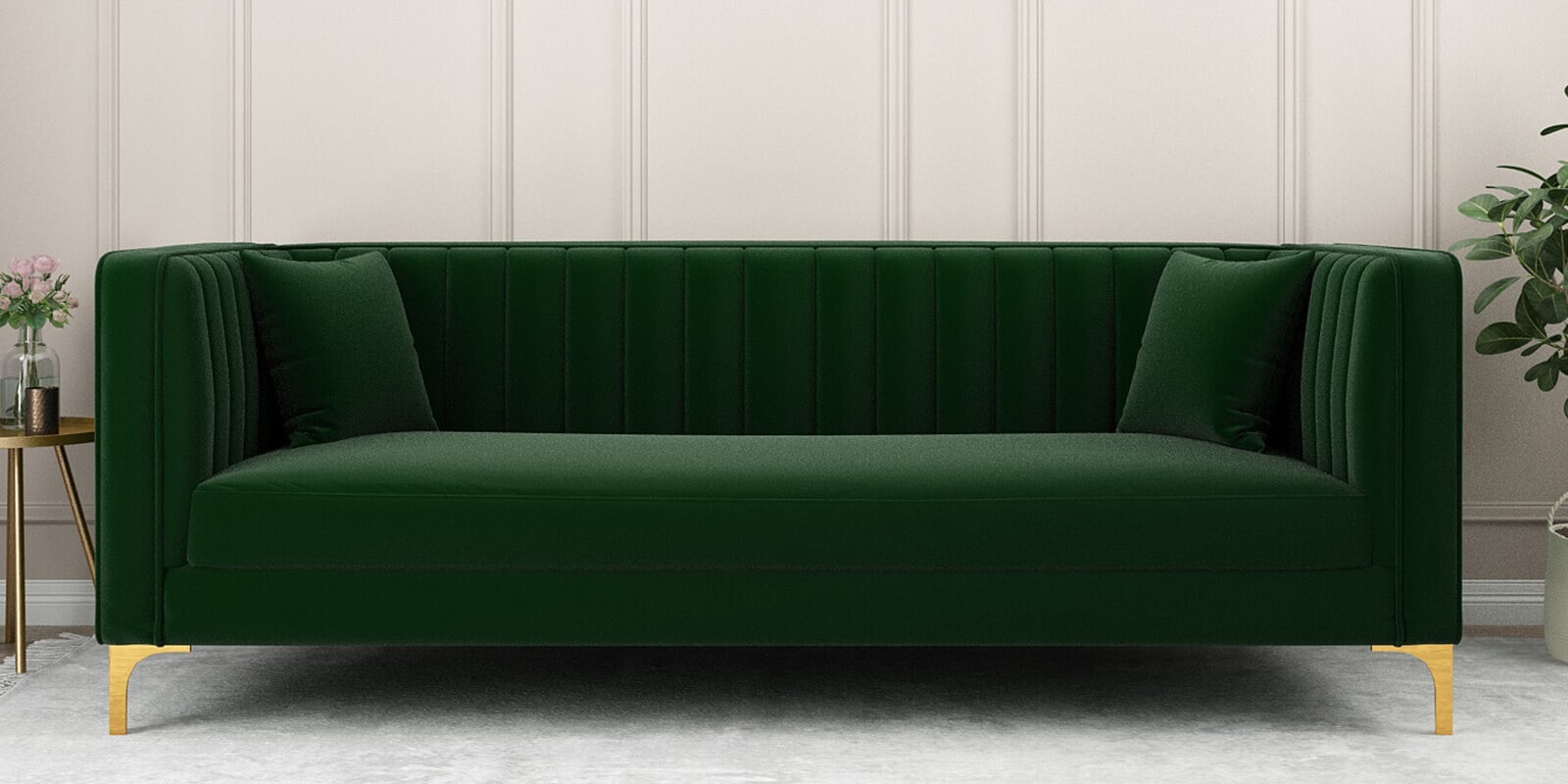 Jack Velvet 3 Seater Sofa In Green Colour