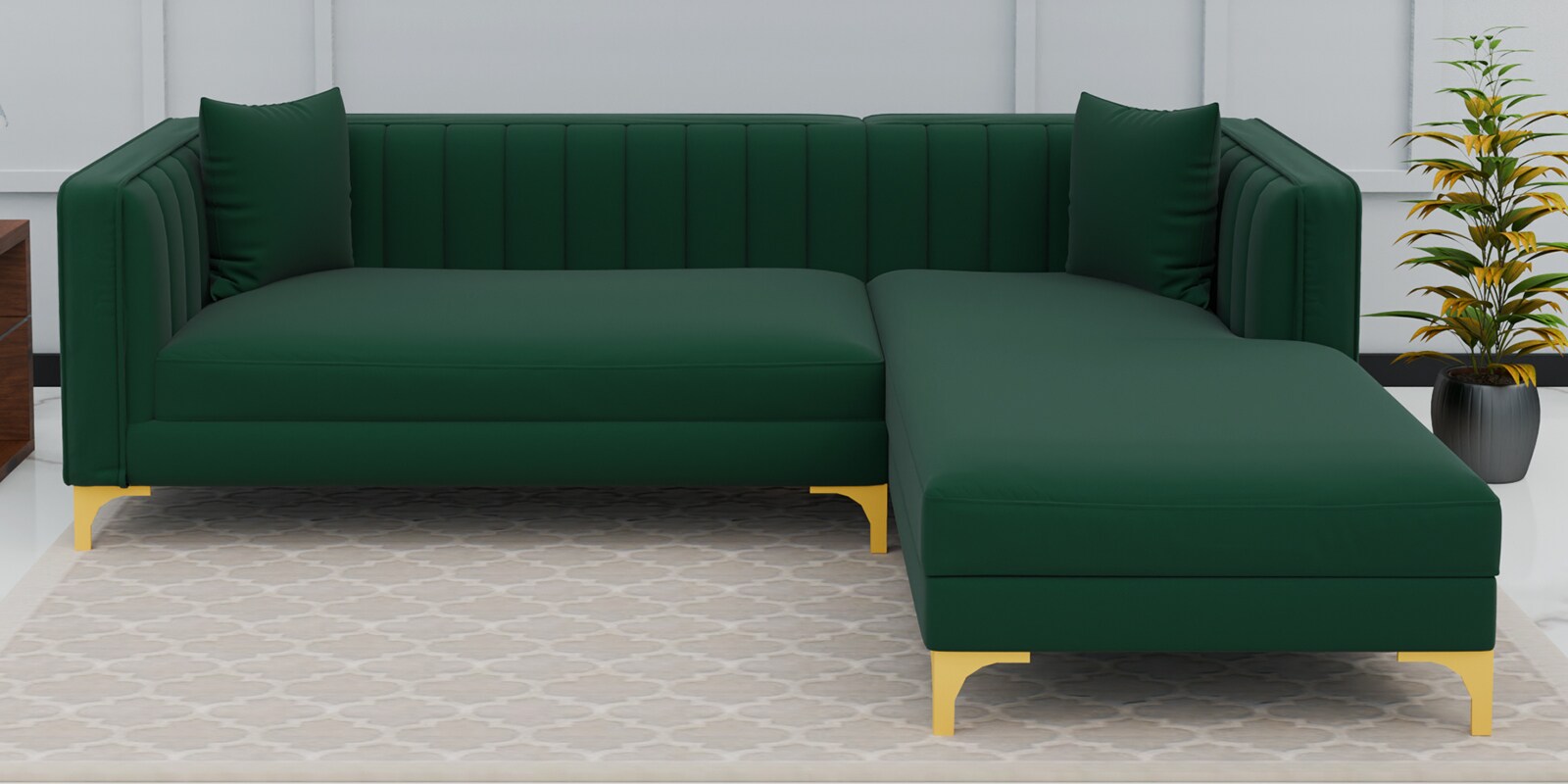 Jack velvet LHS sectional  Sofa in Forest Green  Colour