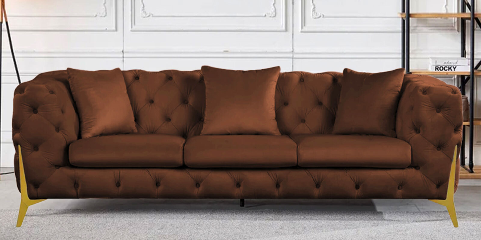 Jaguar Velvet 3 Seater Sofa in Brown Colour