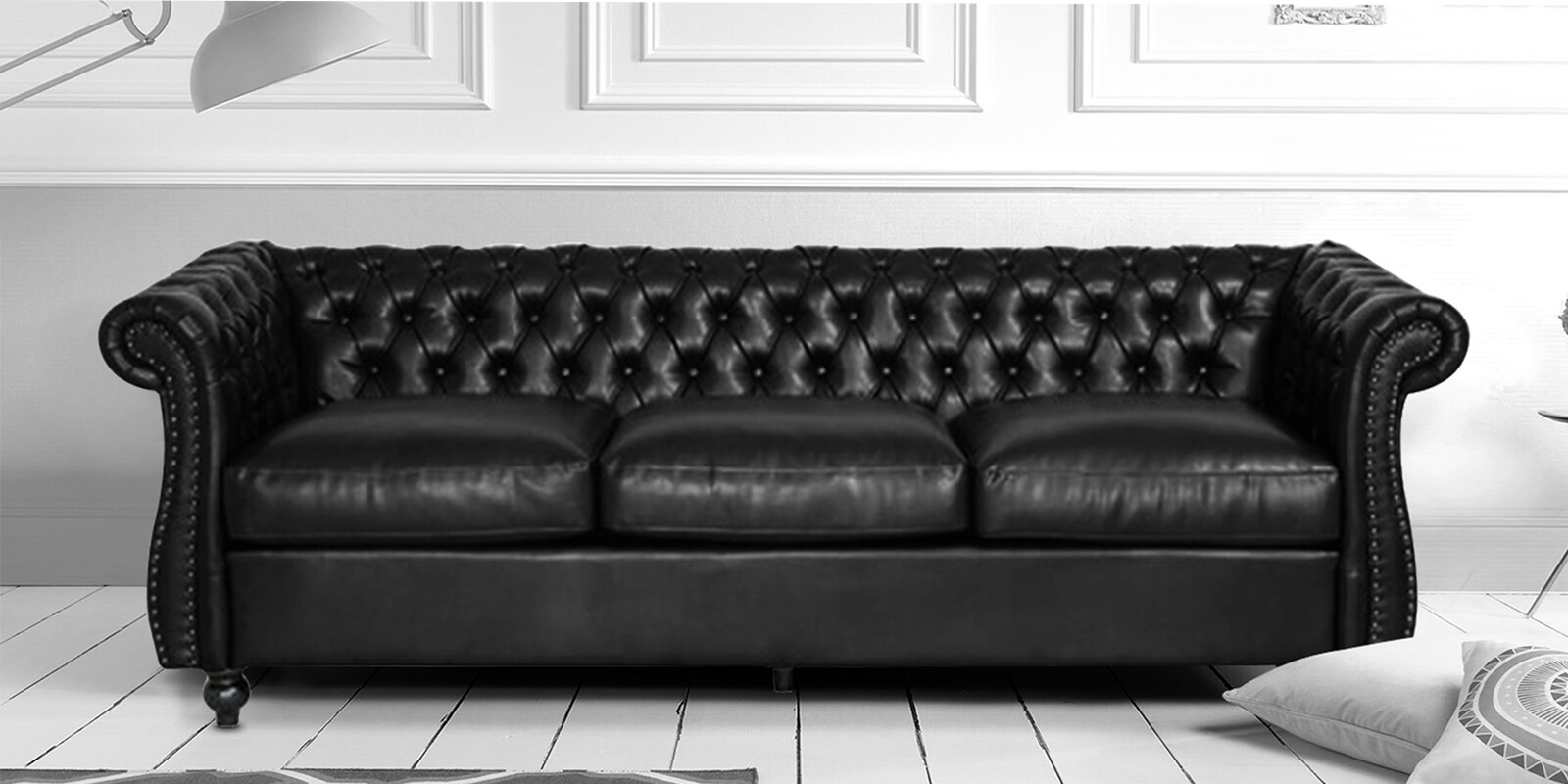 Jaguar Leatherette 3 Seater Sofa in Black Colour Jaguar Leatherette 3 Seater Sofa in Black Colour