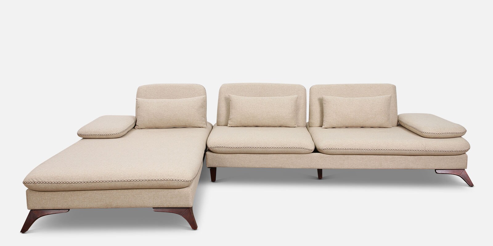 Buy Jauna Fabric RHS Sectional Sofa (3 + Lounger) in Beige Colour