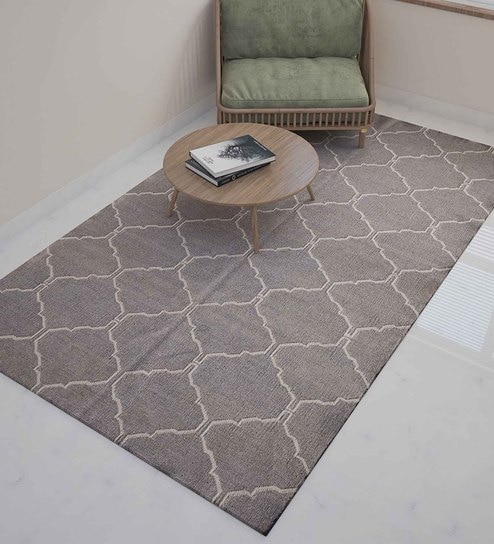 Grey Wool Trellis 5 x 8 Feet Hand Woven Carpet by Jaipur Rugs
