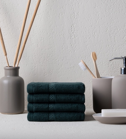 Jade Forest Bamboo and Cotton Solid 600 GSM Face Towels Pack of 4