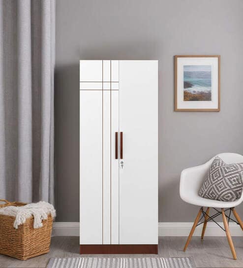 Jaguar 2 Door Wardrobe  In Sapeli & Frosty White Colour With Locker