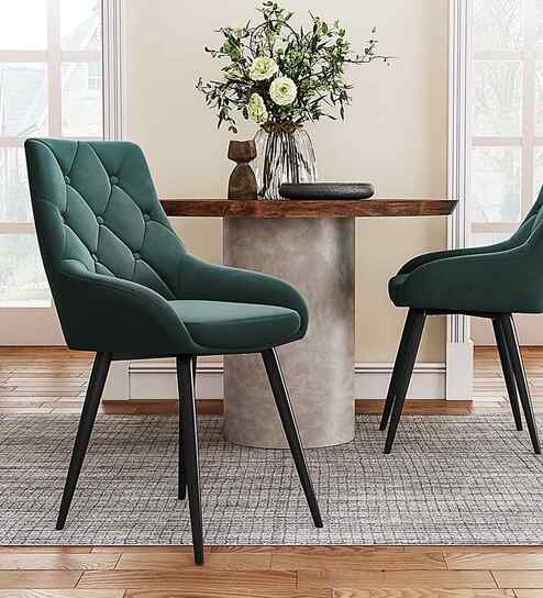 Jaikpa Velvet Fabric Dining Chair In Green Colour