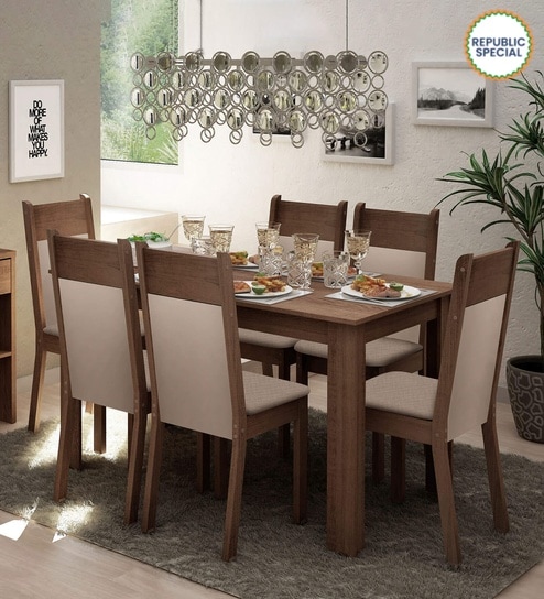 Jaine 6 Seater Dining Set in Brown Finish