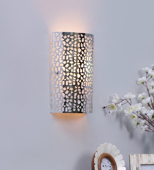 Buy Laser  Cut Pattern Silver Metal Wall  Light  by Jainsons 