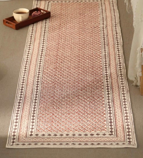 Jaipuri Handprinted Block Print Cotton 3x5 ft Rug Maroon and Black
