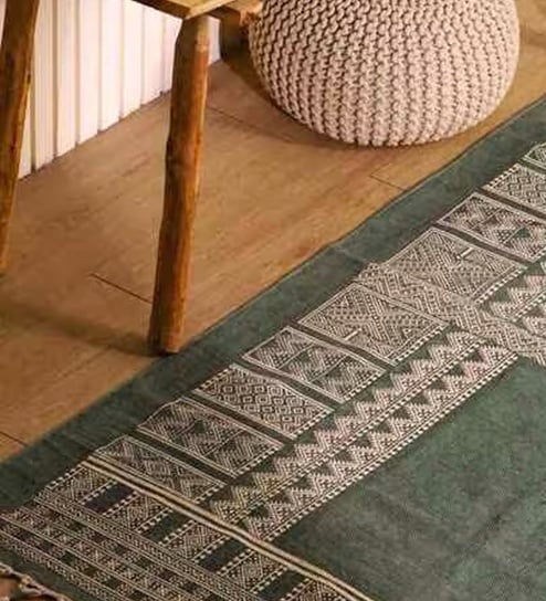 Jaipuri Handprinted Block Print Cotton 3x5 ft Rug Sea Green