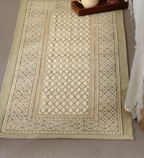 Green 4X6 ft Jaipuri Handprinted Block Print Cotton Rug
