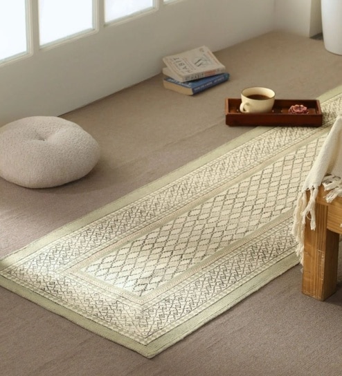 Jaipuri Handprinted Block Print Cotton 4x6 ft Rug Aqua Green Hand Block