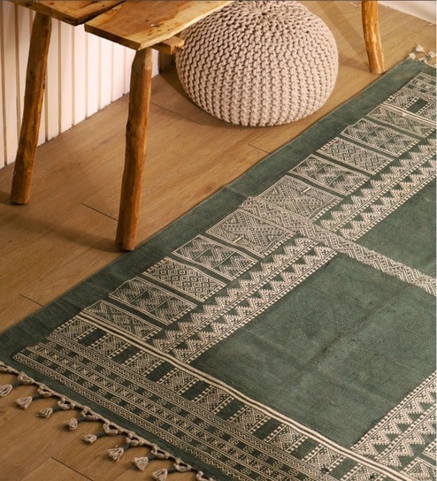 Jaipuri Handprinted Block Print Cotton 4x6 ft Rug Sea Green