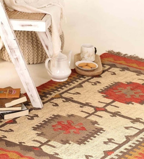 Jaipuri Handwoven Block Print Cotton 4x6 ft Rug Rust