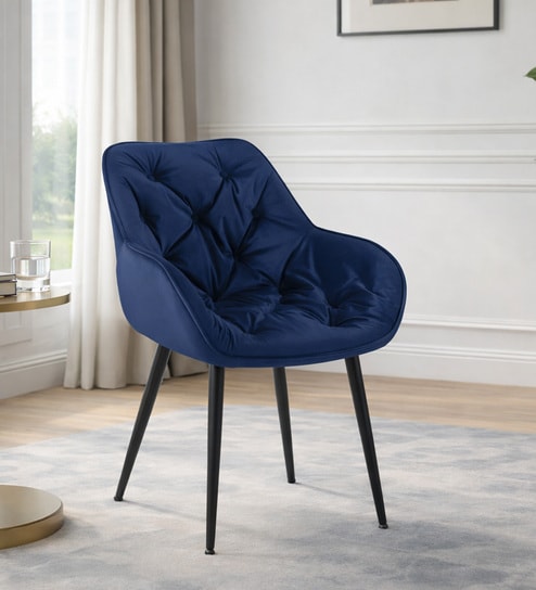 Jasper Velvet Fabric Arm Chair In Blue Color
