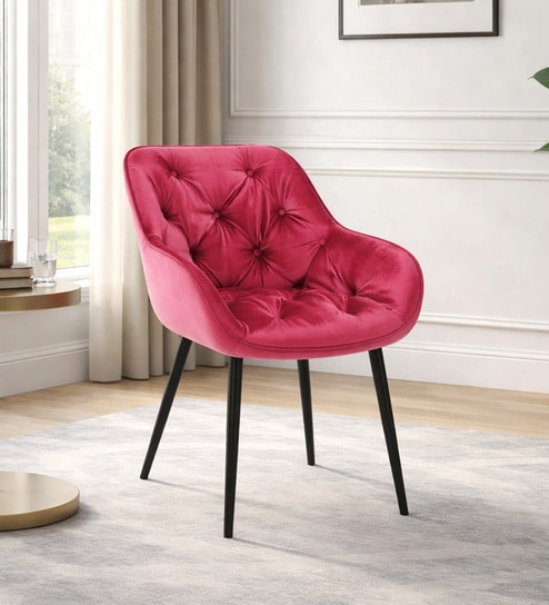 Jasper Velvet Fabric Arm Chair In Red Color
