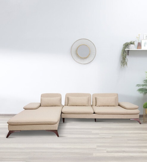 Jauna Fabric RHS Sectional Sofa (3 + Lounger) in Beige Colour