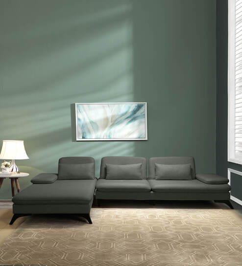 Jauna Fabric RHS Sectional Sofa (3 + Lounger) In Grey Colour