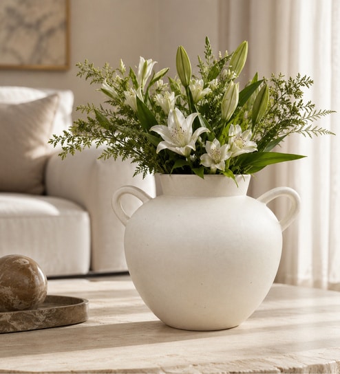 ashnam Jaune Ocre Minimalist Dual-Handle Modern Decorative Tabletop Flower Vase-picture-37