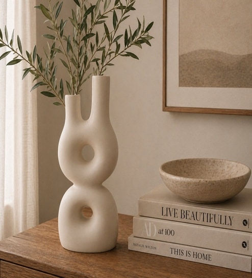ashnam Jaune Ocre Modern Abstract Dual Neck Decorative Vase-picture-10