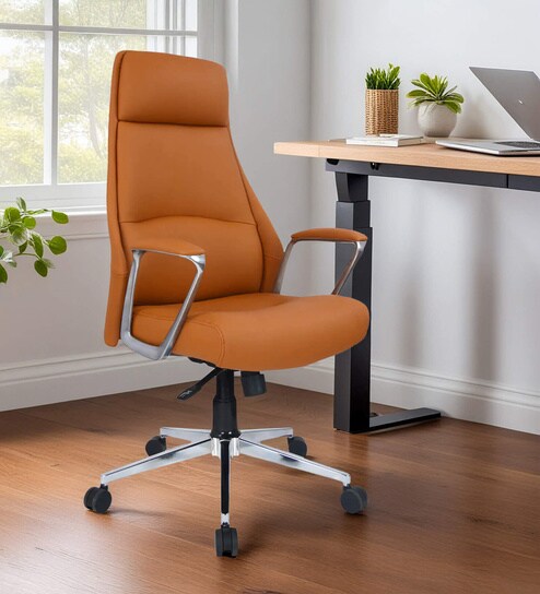 Jayme Leatherette Executive Chair With Knee Tilt Mechanism In Tan Color