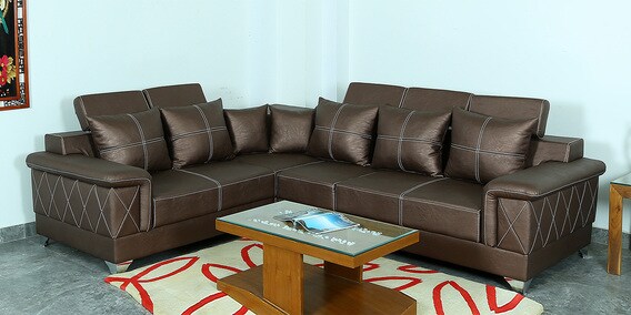 Buy Jayden Adjustable C Type Six Seater Sectional Sofa In Coffee