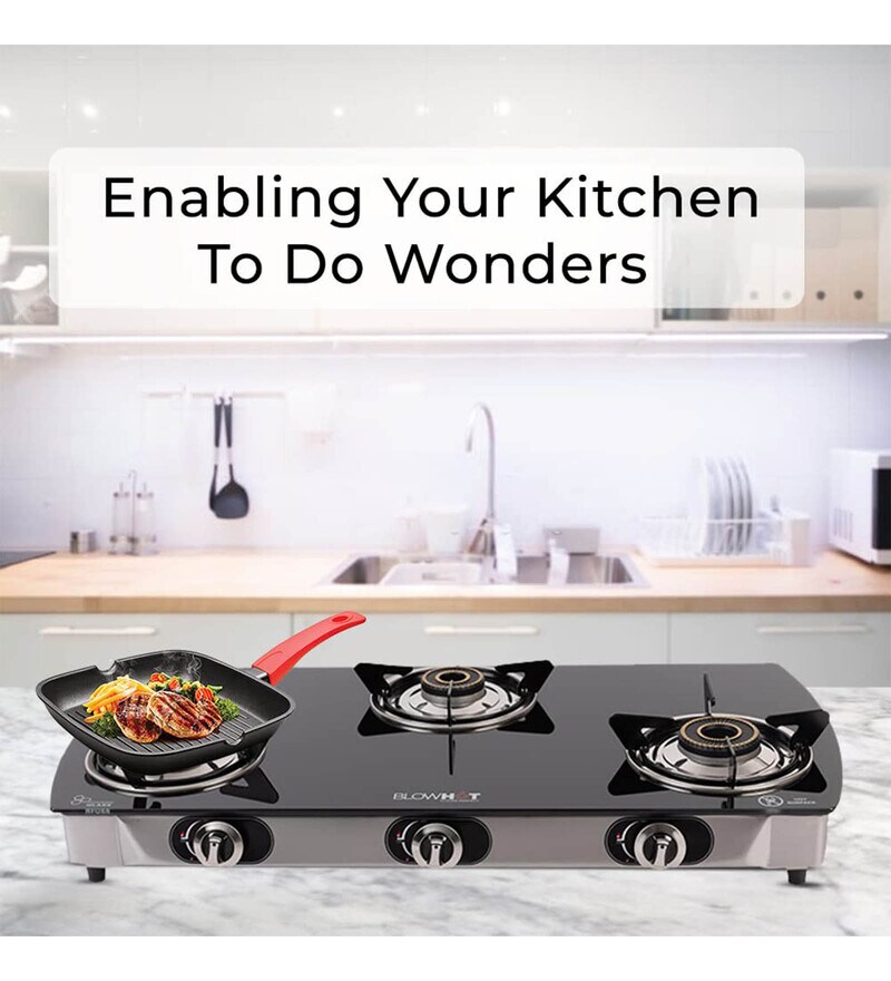 Buy Jasper Heavy Brass 3 Burner Manual Gas Stove Toughened Glass