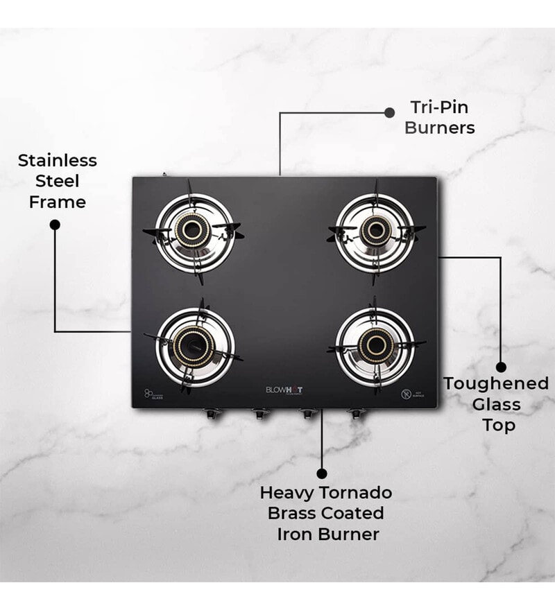 Buy Jasper Heavy Brass 4 Burner Manual Gas Stove Toughened Glass