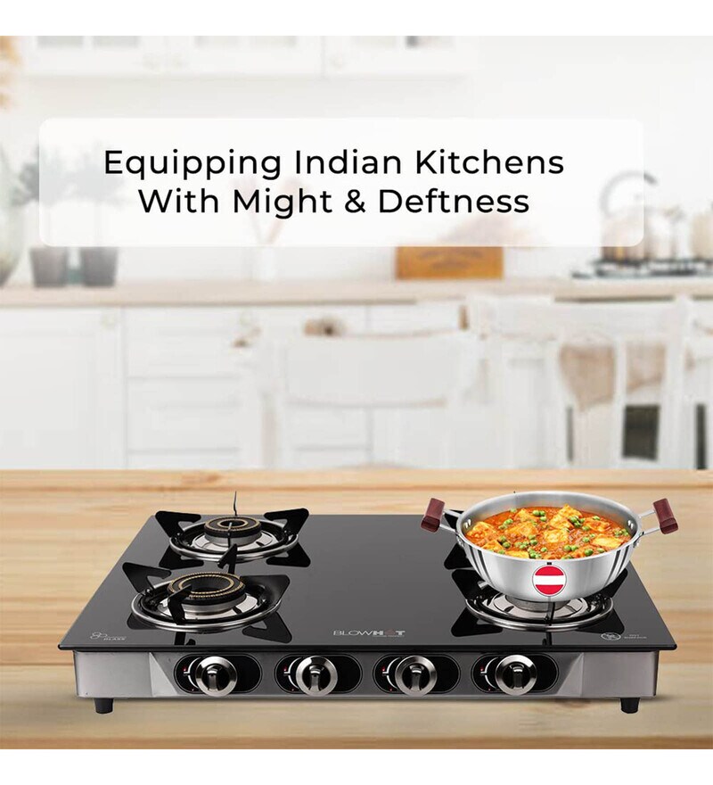 Buy Jasper Heavy Brass 4 Burner Manual Gas Stove Toughened Glass