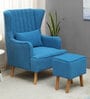 Jairo Fabric Wing Chair In Sea Blue Colour With Footrest With Foot Stool