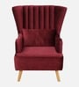 Jairo Velvet Wing Chair In Velvet Red Colour With Footrest With Foot Stool
