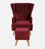 Jairo Velvet Wing Chair In Velvet Red Colour With Footrest With Foot Stool