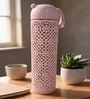 Pink Jali Pattern Plastic Water Bottle with Carrying Strap, 500 ml